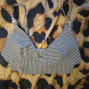 Aerie Black and White Striped Bikini Top